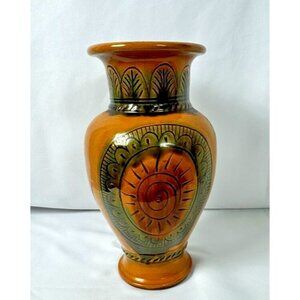 Bulgar Terracotta Troyan Folk Art Jar Vase Handpainted Embossed 11" Bulgaria